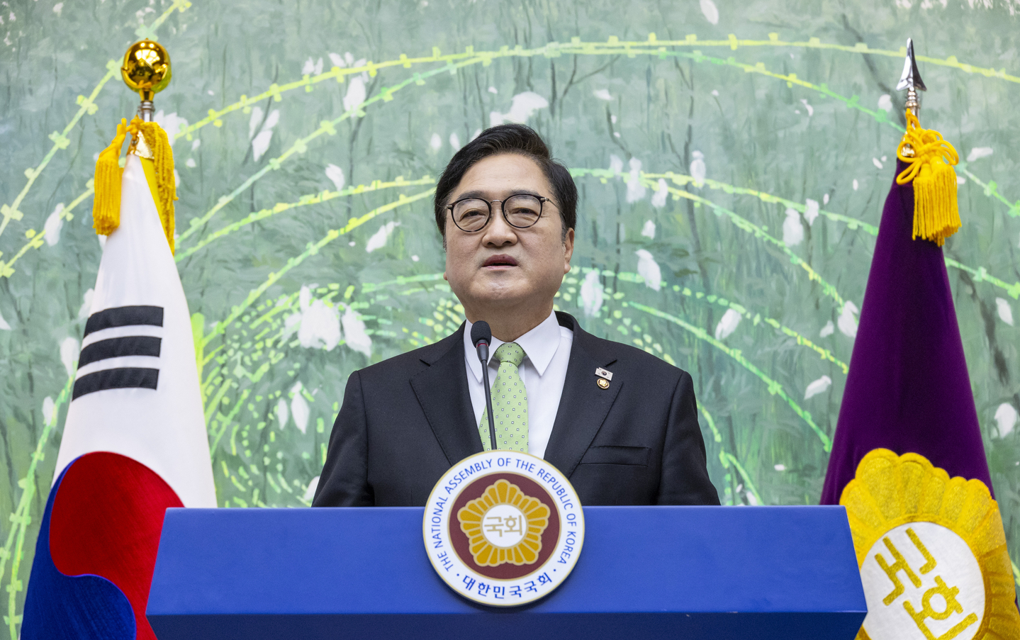 National Assembly Speaker Woo Won-shik speaks during a press conference at the National Assembly in Yeouido, western Seoul on March 10. [YONHAP] 