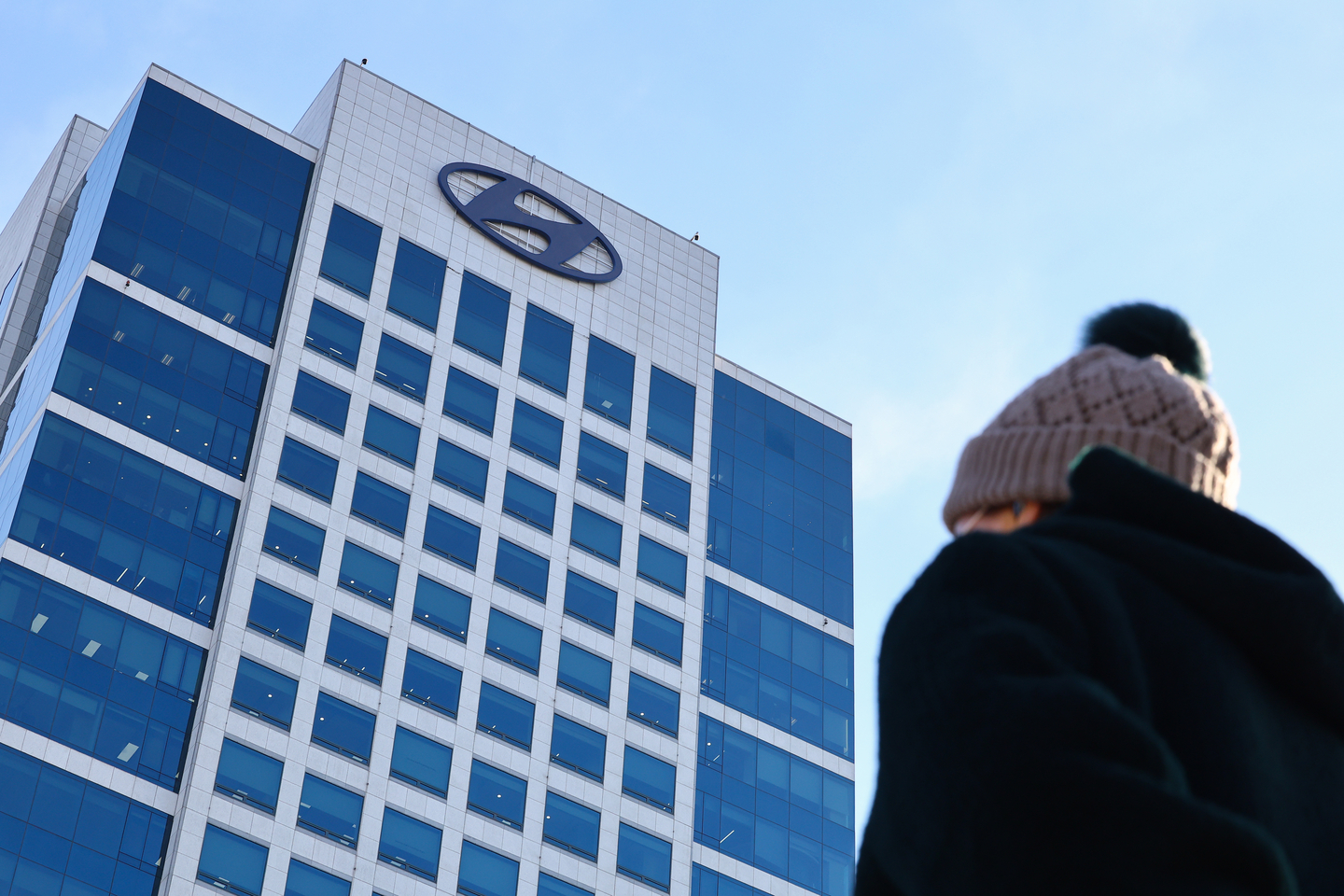 A pedestrian passes in front of the Hyundai Motor headquarters in Seocho District, southern Seoul, on Jan. 9, 2025. [YONHAP]