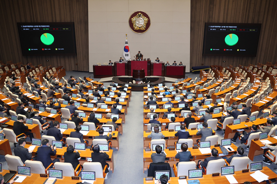 The bill to merge South Jeolla and Gwangju is passed at a plenary session at the National Assembly in western Seoul on March 1. [NEWS1]