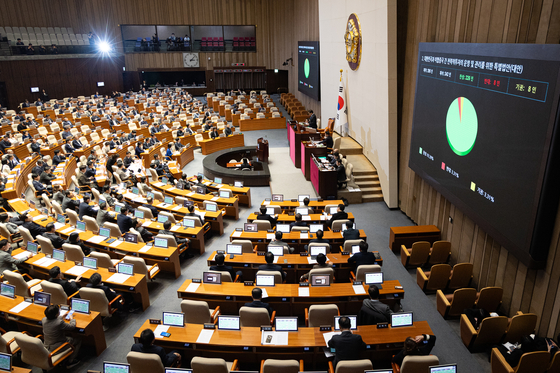 The National Assembly holds a plenary session in Yeouido, western Seoul, on March 12 to vote on a special bill on Korea's $350 billion investment pledge to the United States. [NEWS1] 