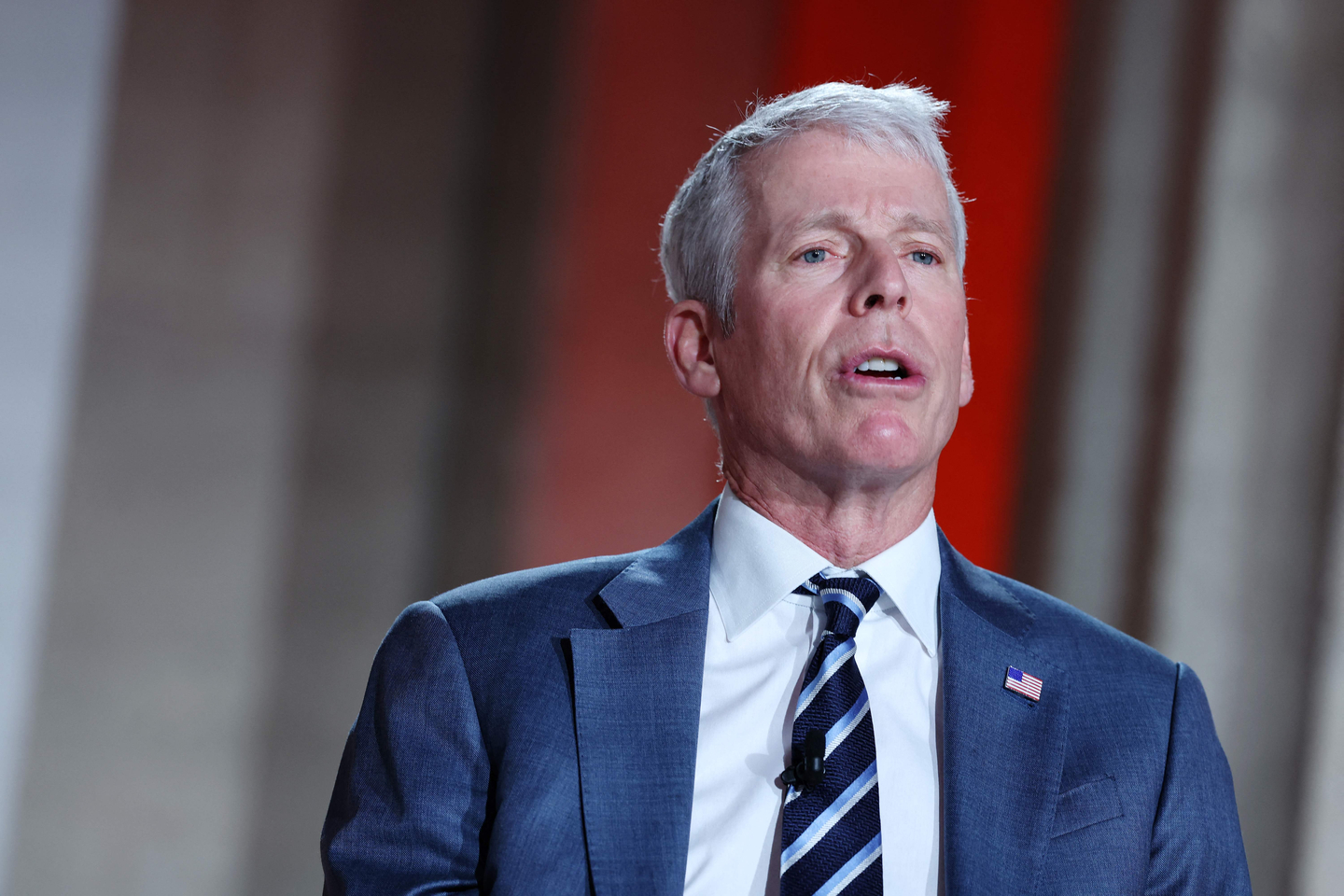 U.S. Energy Secretary Chris Wright speaks during a panel at the BlackRock Infrastructure Summit in Washington on March 11. [AFP/YONHAP]