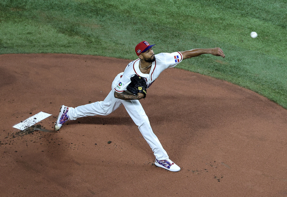Dominican Republic pitcher Cristopher Sanchez is in action during the 2026 World Baseball Classic pool D game between Nicaragua and Dominican Republic at loanDepot park baseball stadium in Miami, Florida, March 6. [EPA/YONHAP]