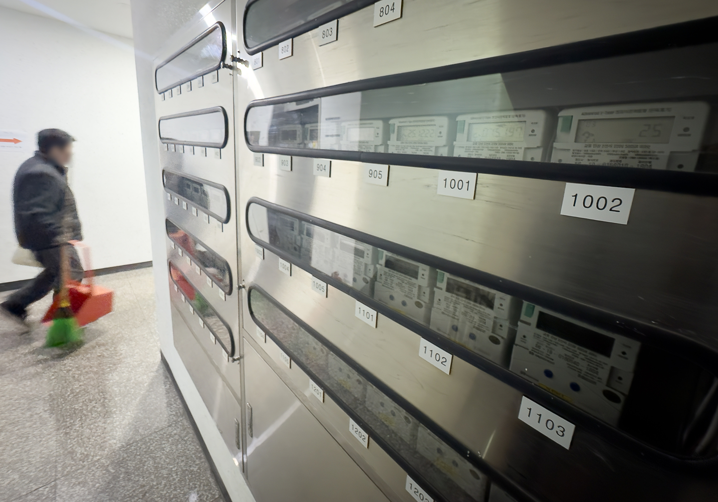 Electricity meters are seen at a building in Seoul on Dec. 22, 2025. [YONHAP]