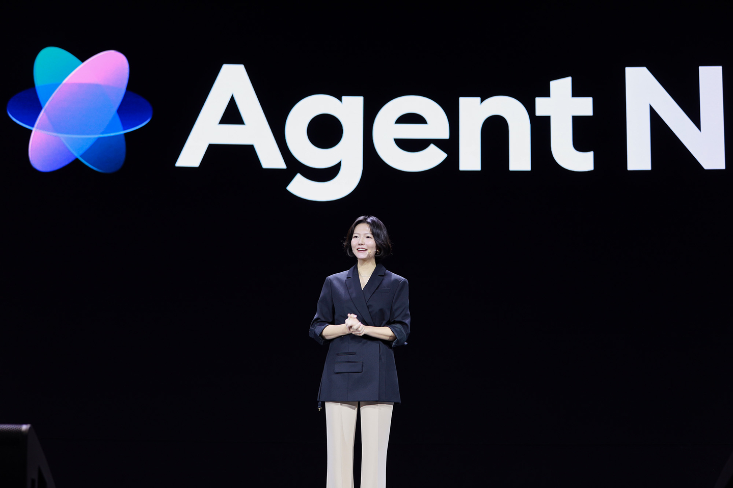Naver CEO Choi Soo-yeon speaks during the company’s DAN 25 conference at the Coex Grand Ballroom in southern Seoul on Nov. 6, 2025. [NAVER]