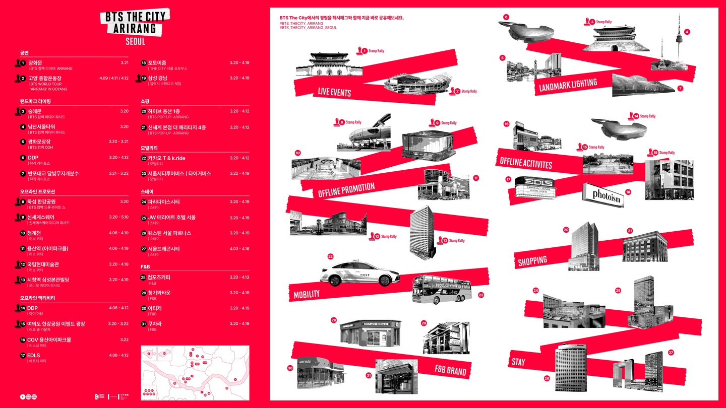 An instruction pamphlet for "BTS The City Arirang Seoul" [HYBE]