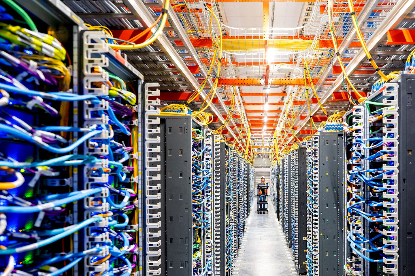A technician works at an Amazon Web Services AI data center in New Carlisle, Indiana, Oct. 2, 2025. [REUTERS/YONHAP]