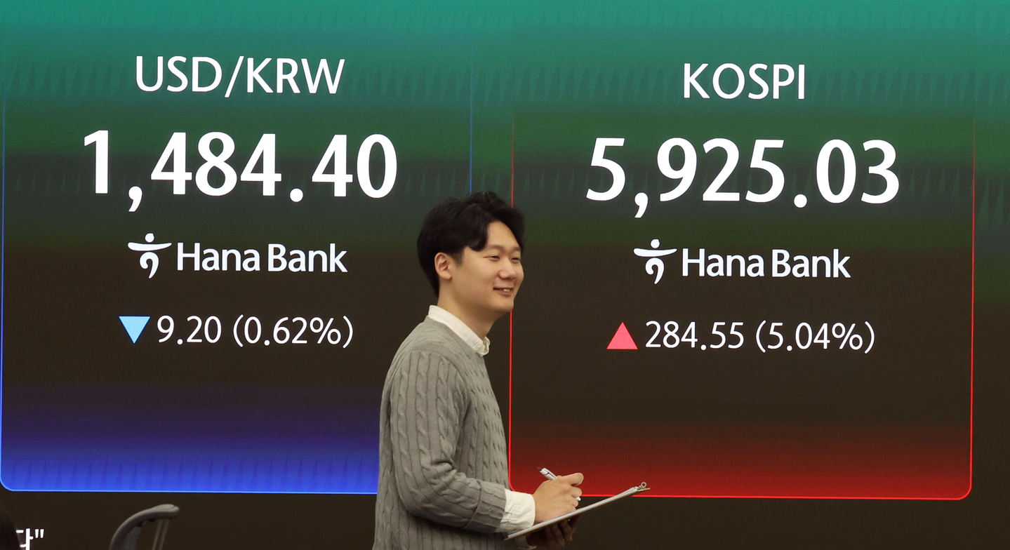 Electronic display boards at Hana Bank's trading room in central Seoul show Korea's financial markets on March 18. [NEWS1] 