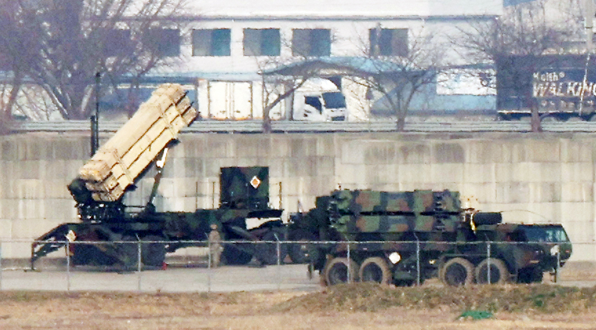 A Patriot missile, an air defense weapon system, is deployed at Osan Air Base, a U.S. military base in Pyeongtaek, Gyeonggi, on March 11. [NEWS1]