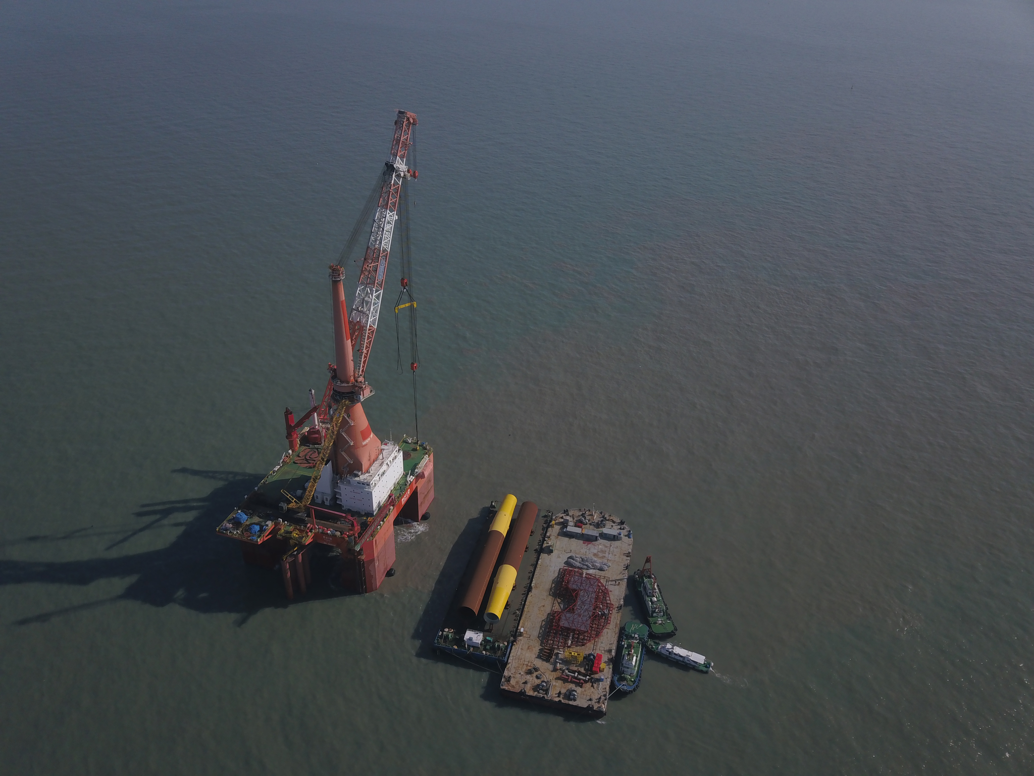 Monopiles made by GS Entec are being installed at the Yeonggwang Nakwol Offshore Wind Farm in Yeonggwang, South Jeolla, in this file photo provided by the company. [GS ENTEC]