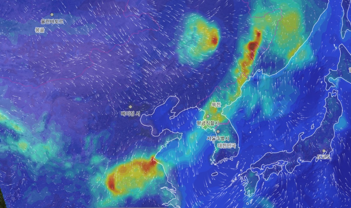 Satellite imagery from the National Institute of Environmental Research shows clearer skies around the Korean peninsula on March 19. [NATIONAL INSTITUTE OF ENVIRONMENTAL RESEARCH]