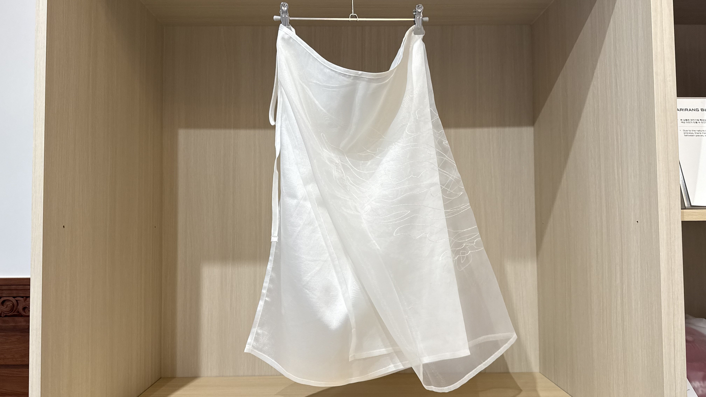 A layered skirt for sale at the BTS pop-up store on the fourth floor of The Heritage at Shinsegae The Main in Jung District, central Seoul. [WOO JI-WON]