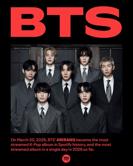 Spotify announces BTS's "Arirang" chart performance [SPOTIFY]