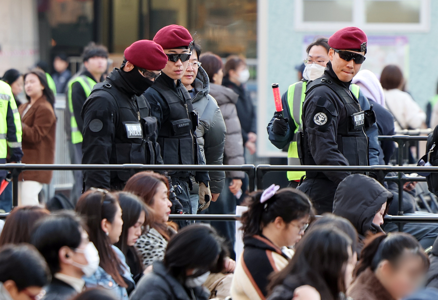 Police special forces officers inspect the concert venue at Gwanghwamun Square in Jongno District, central Seoul, ahead of BTS's comeback performance on March 21. [NEWS1] 