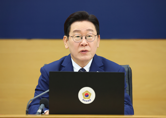 President Lee Jae Myung speaks during a Cabinet meeting at the government office in Sejong on March 17. [YONHAP]