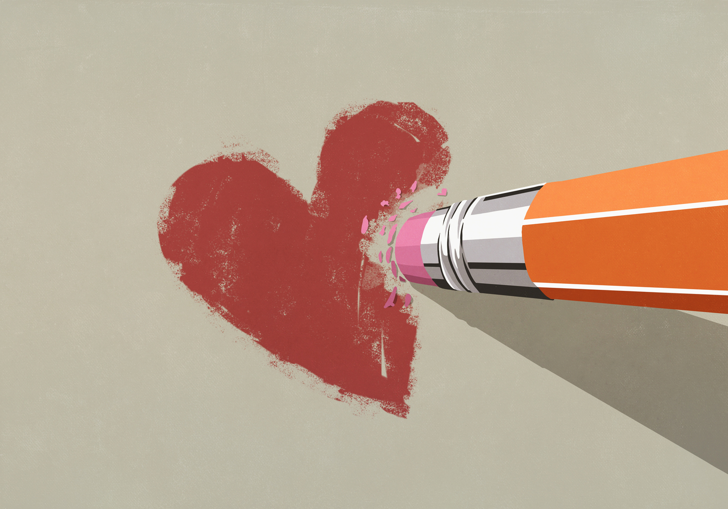 Pictured is an illustration of a pencil eraser erasing a red heart. [GETTY IMAGES]