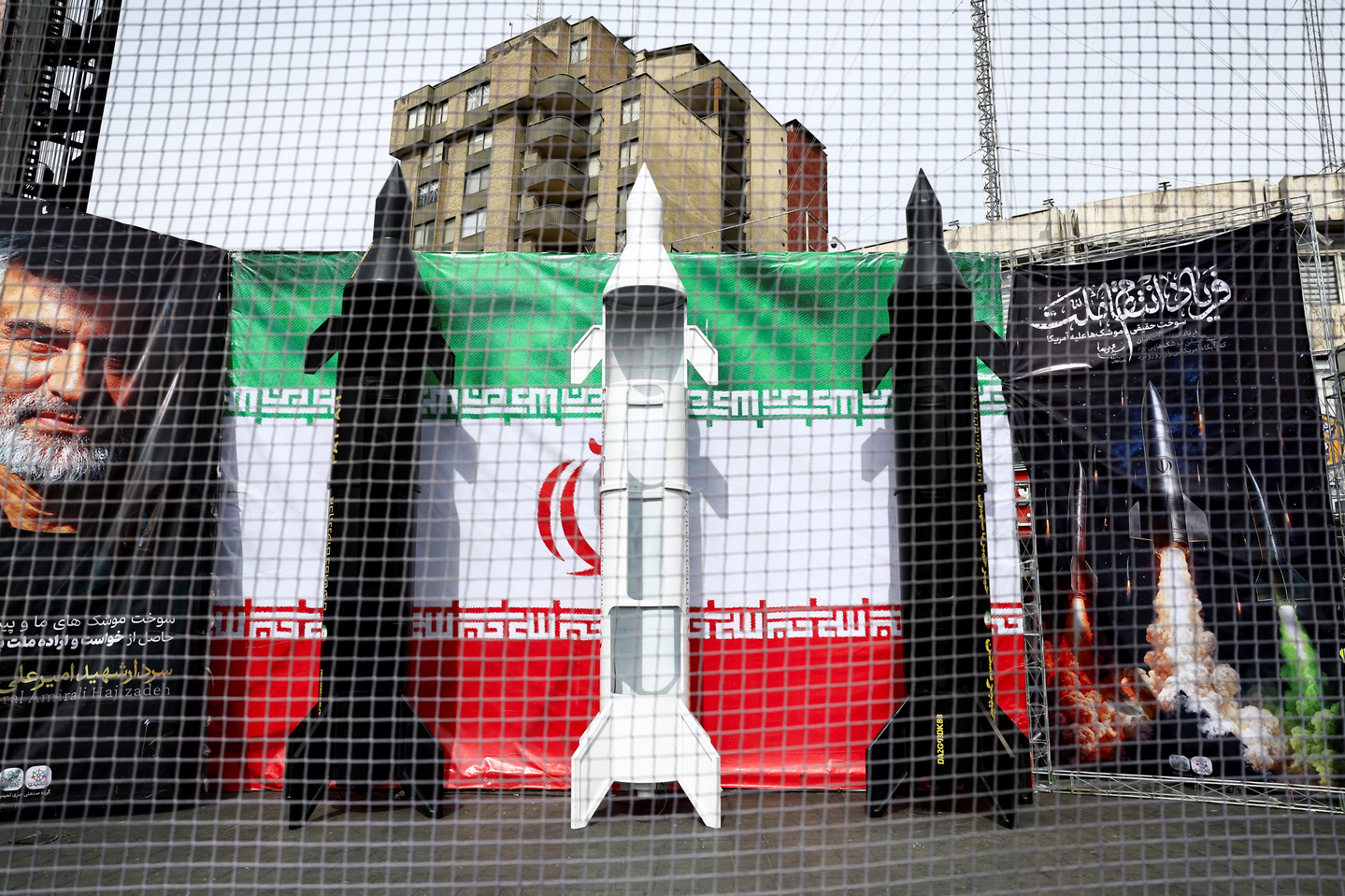 Symbolic mock-ups of Iranian missiles are displayed on a street in Tehran on March 22 amid the U.S.-Israeli conflict with Iran. [REUTERS/YONHAP] 