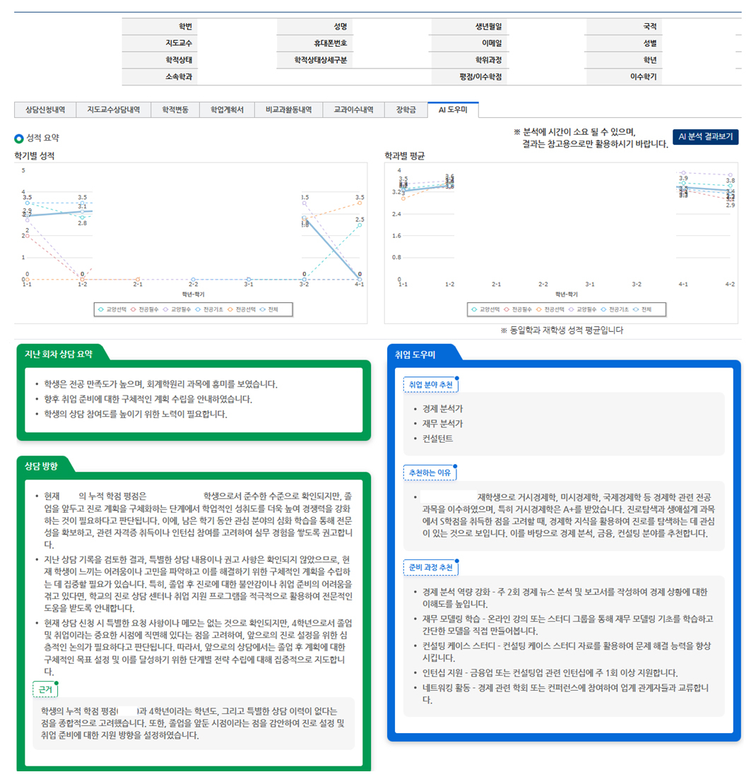 An example of how professors can use Pusan National University's AI tool when offering consultations to students. [PUSAN NATIONAL UNIVERSITY]