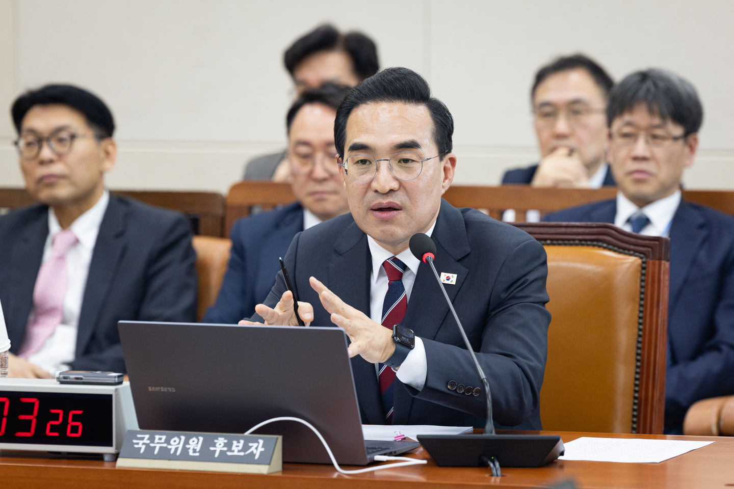 Park Hong-keun, nominee for minister of planning and budget, speaks during a confirmation hearing at the National Assembly in Yeouido, western Seoul, on March 23. [NEWS1]