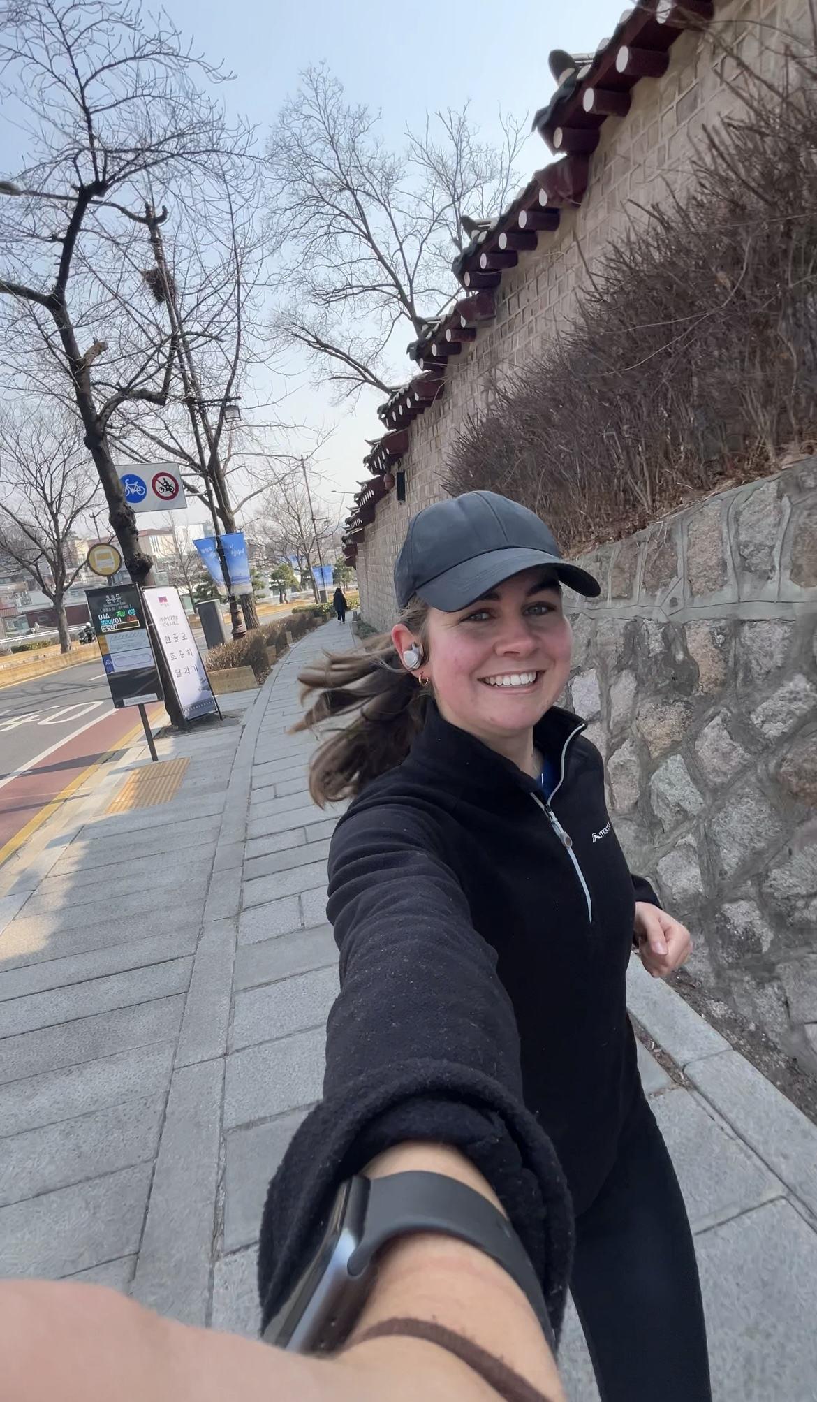 Reporter Alicia Carr takes a selfie on a run around the Gyeongbok Palace in the Jongno District in central Seoul on March 17.  [ALICIA CARR]