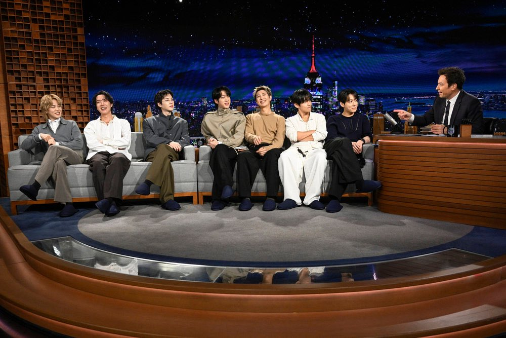 Boy band BTS appears on the NBC talk show ″The Tonight Show Starring Jimmy Fallon″ (2014–). [NBC]