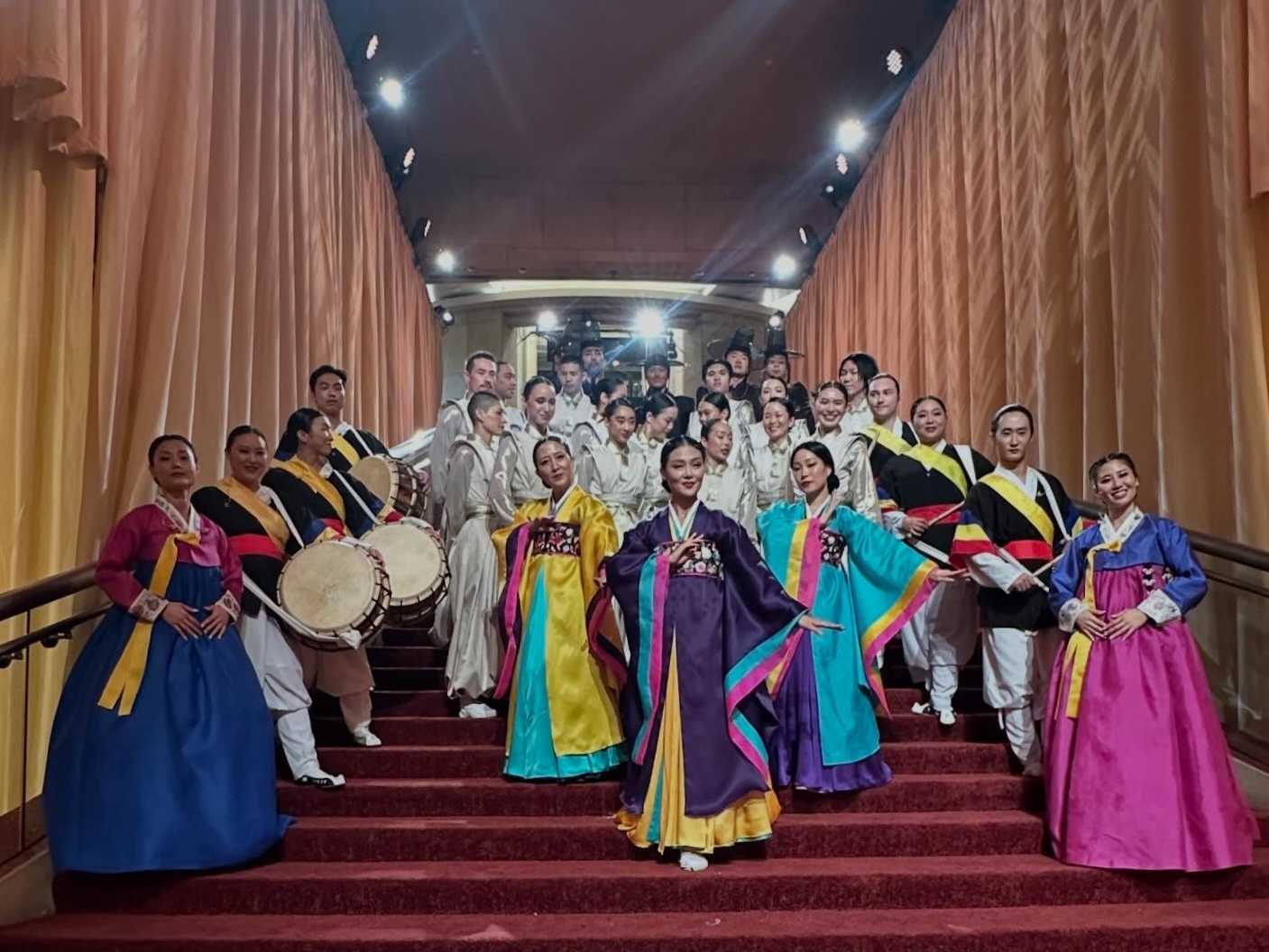 Members of the Academy performance team pose after the stage for ″Golden″ (2025) at the 98th Academy Awards in Los Angeles on March 15. They said the experience was unprecedented for the Korean and Asian community. [JUNG DA-EUN]