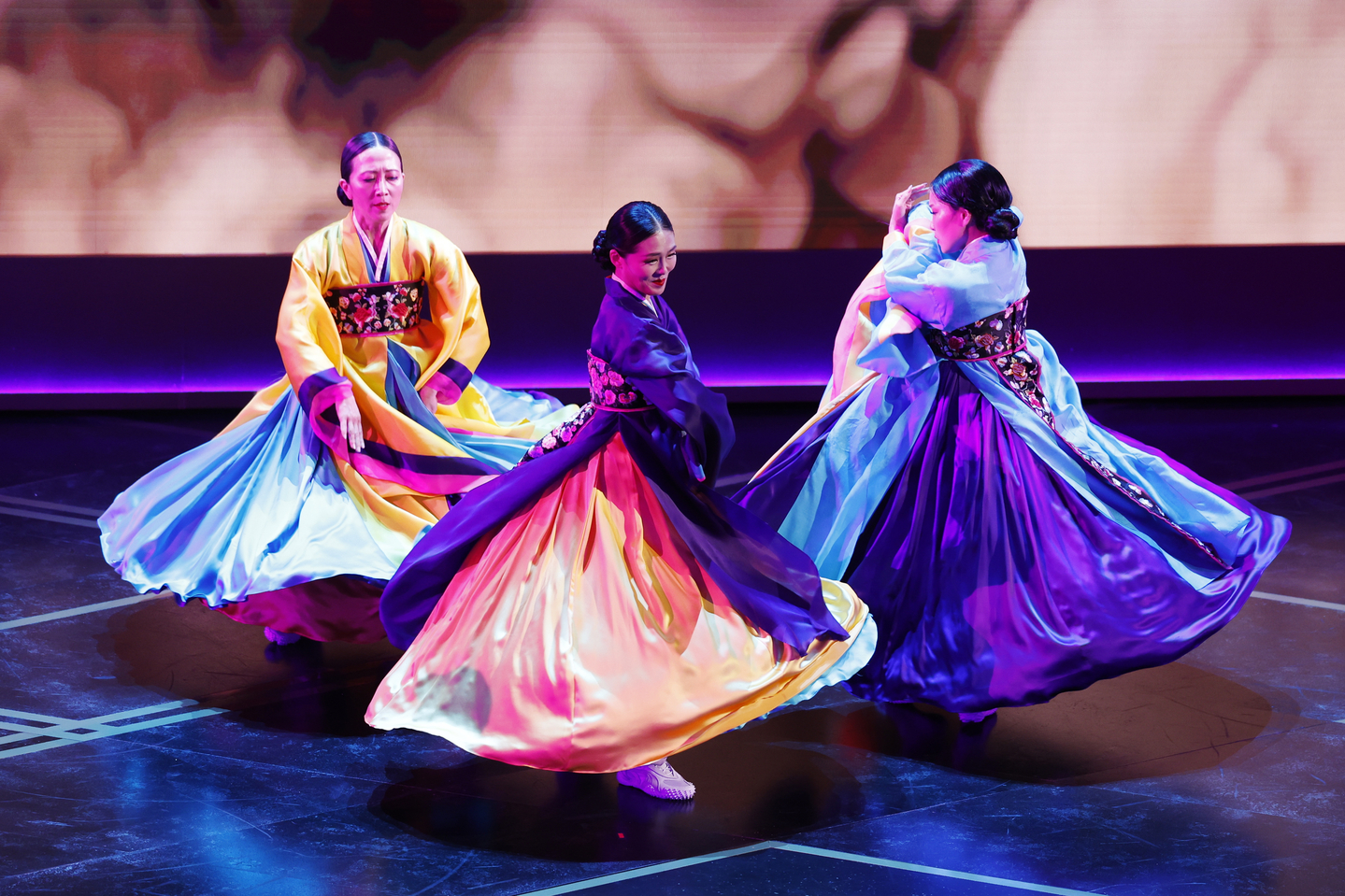 Performers dance during the performance of ″Golden″ (2025) from ″KPop Demon Hunters″ (2025) during the 98th annual Academy Awards ceremony at the Dolby Theatre in Los Angeles, California, on March 15. [EPA/YONHAP]