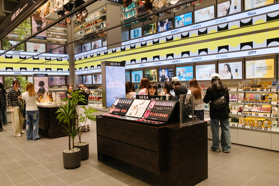 Premium beauty section at the Olive Young Central Myeongdong Town in central Seoul[CHO YONG-JUN]