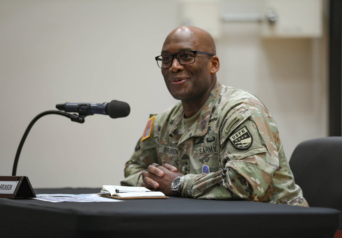 USFK Commander Gen. Xavier Brunson speaks at a press conference at Camp Humphreys in Pyeongtaek, Gyeonggi, on Aug. 10, 2025. [USFK] 