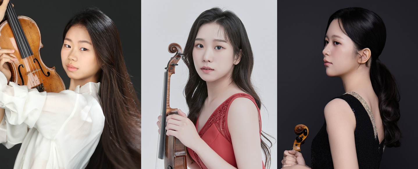 Korean violinists took the top three prizes at the Munetsugu Angel Violin Competition in Japan. From left, violinists Lee Hyeon-jeong, Choi Joo-ha and Lim Hae-won [KUMHO CULTURAL ART FOUNDATION]