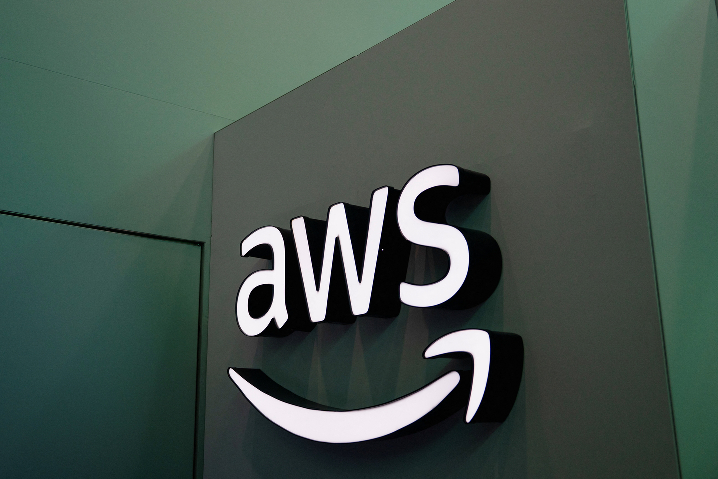 The Amazon Web Services' logo is seen during the CERAWeek energy conference 2026 in Houston, Texas on March 24. [REUTERS/YONHAP] 