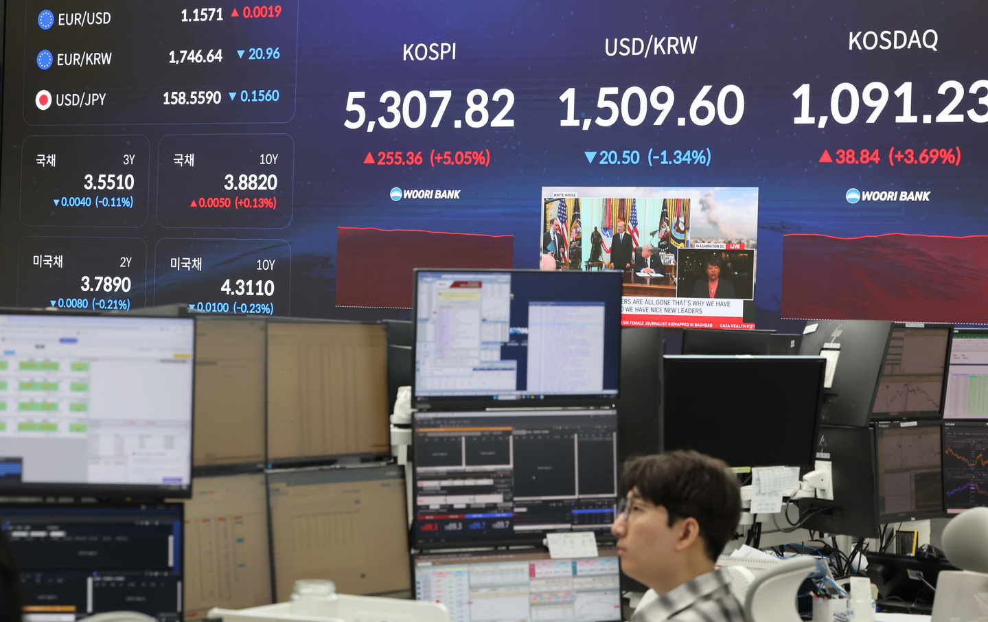 A trading room at Woori Bank in central Seoul on March 31 [YONHAP]