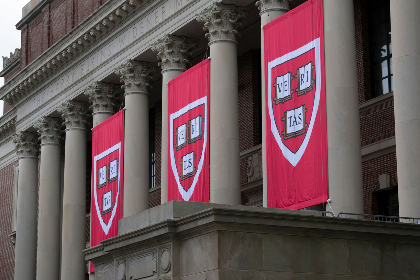 Harvard University banners hang in front of Widener Library during the 374th Harvard Commencement in Harvard Yard in Cambridge, Massachusetts on May 29, 2025. Photo is unrelated to the story, [AFP/YONHAP]