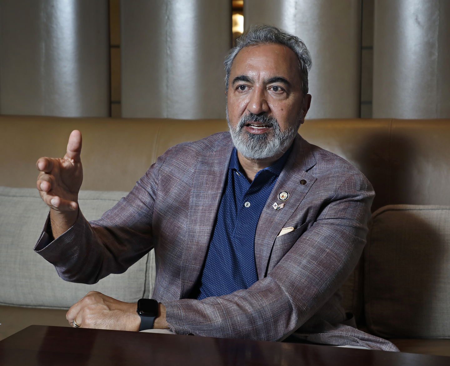Rep. Ami Bera (D-CA) speaks with the Korea JoongAng Daily at the Shilla Hotel in Jung District, central Seoul, on Wednesday. [PARK SANG-MOON]
