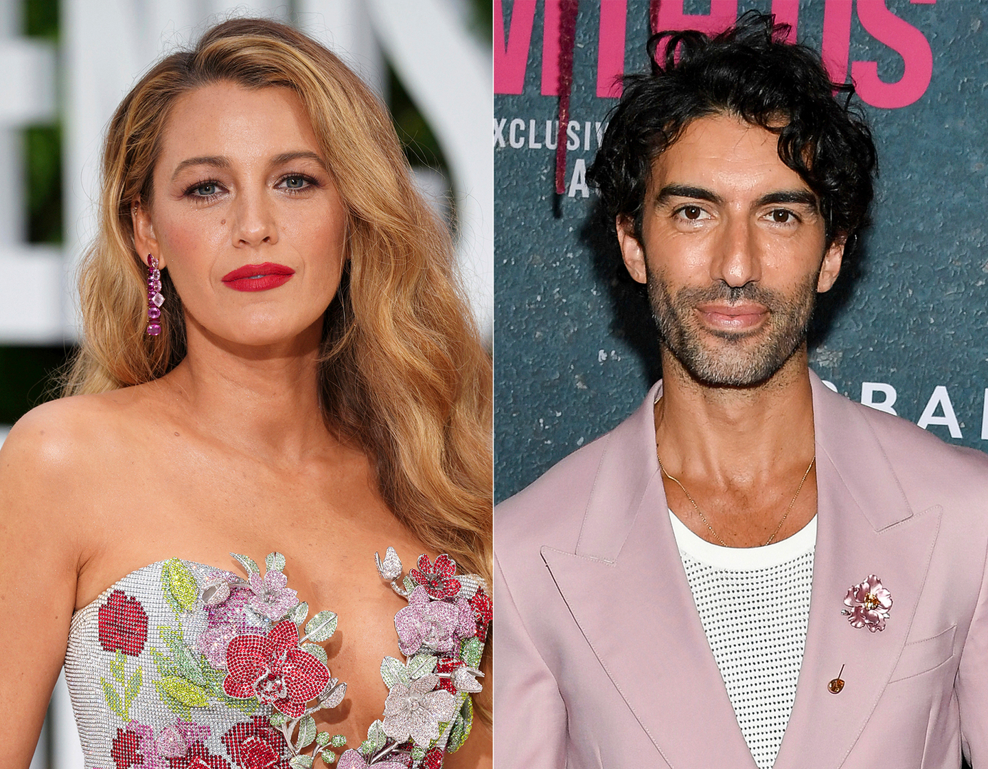 This combination of images shows Blake Lively at the London screening of the film ″It 'Ends With Us″ on Aug. 8, 2024, left, and Justin Baldoni at the world premiere of the film in New York on Aug. 6, 2024. [AP/YONHAP]