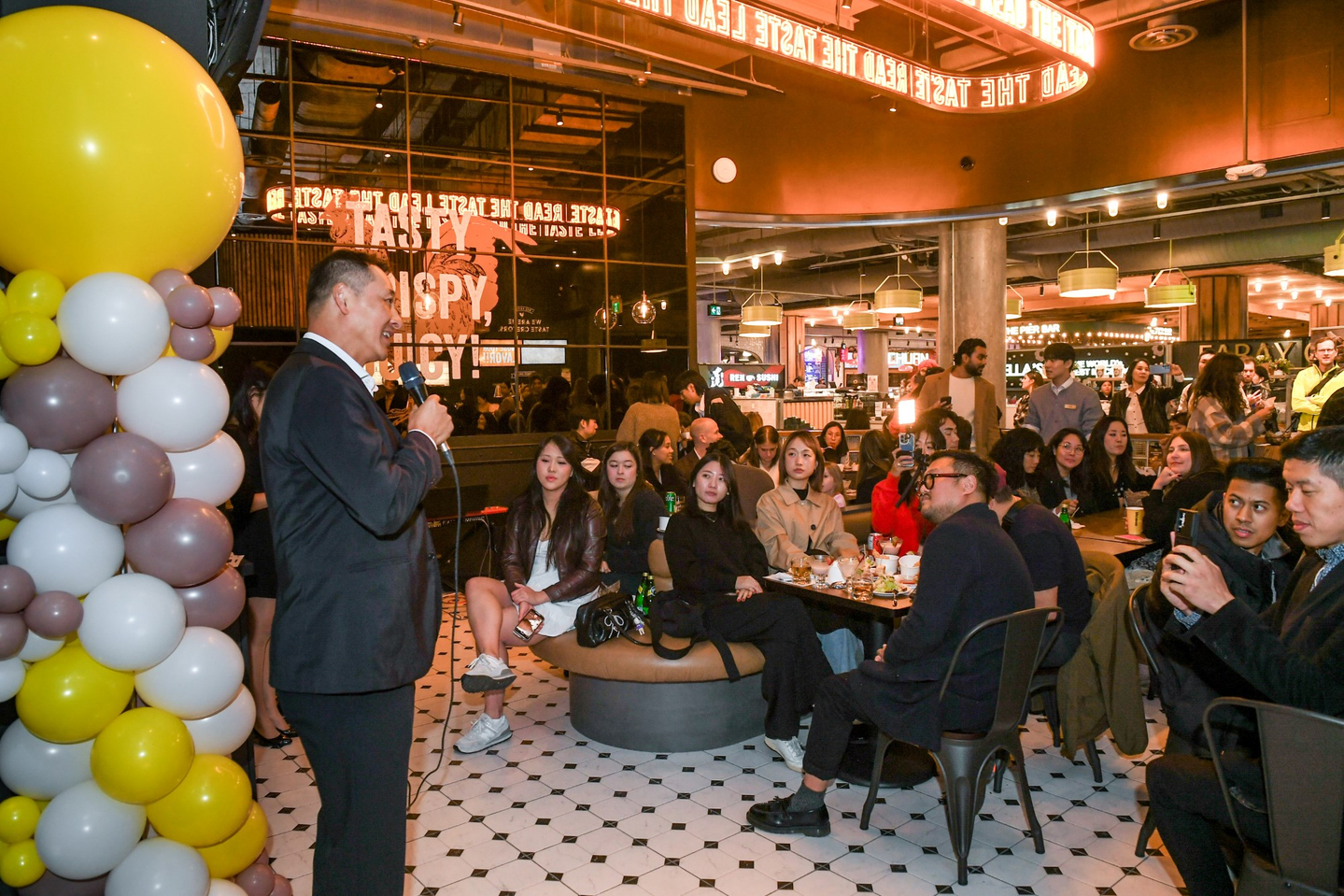 Dining Brands Group CEO Song Ho-seop speaks at chicken franchise BHC's store in Toronto, Canada, on Oct. 21, 2024. [DINING BRANDS GROUP]