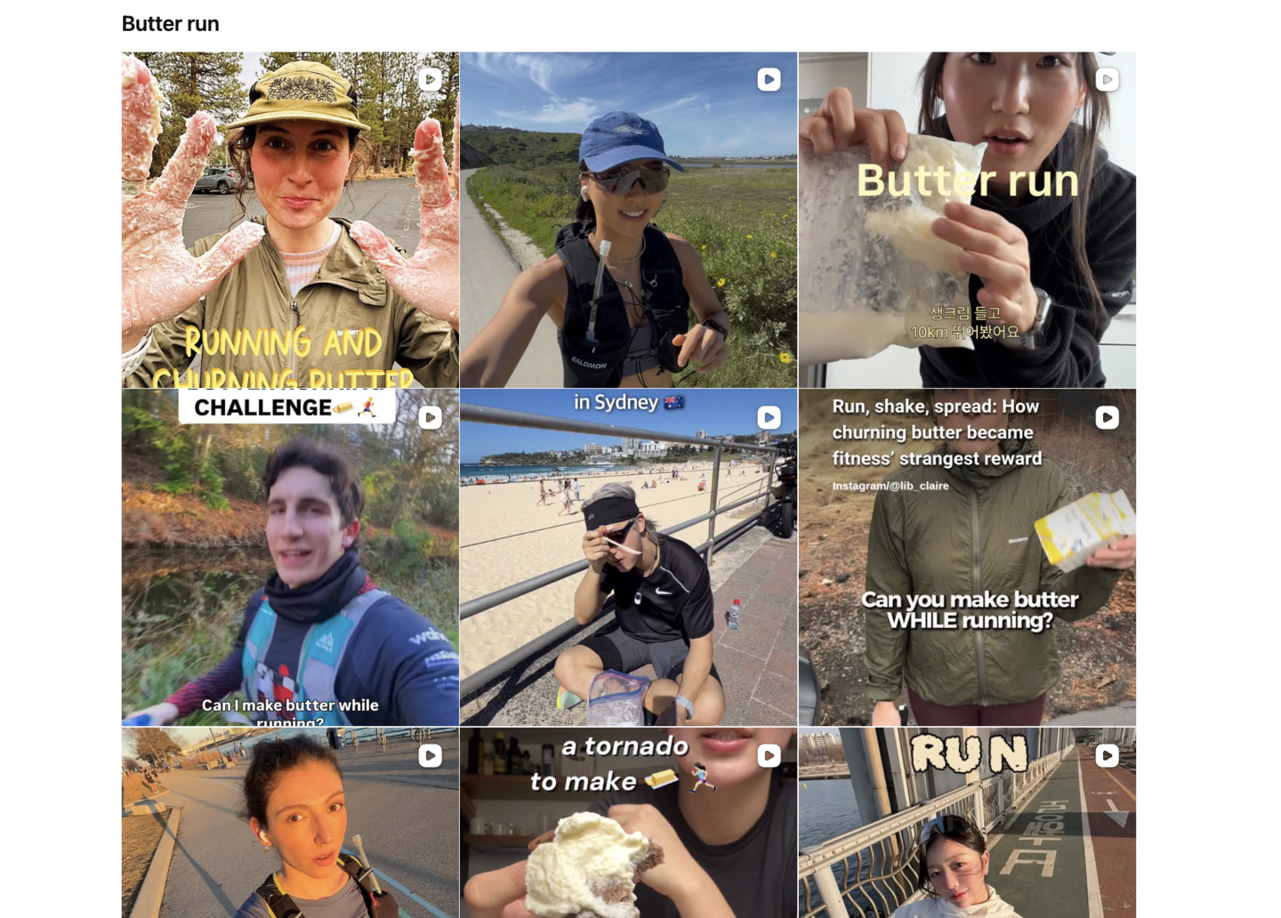 Videos of the butter run challenger, which is trending online, are seen on Instagram. [SCREEN CAPTURE]