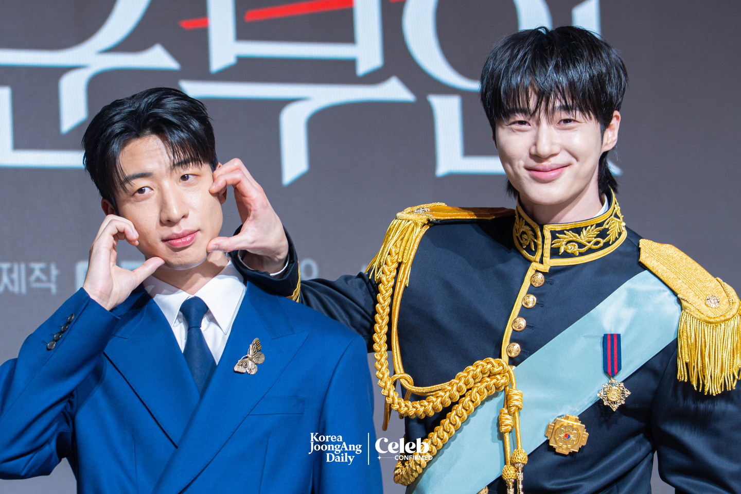The cast of the MBC series “Perfect Crown” poses for photos during a press conference at the Josun Palace Hotel in Gangnam District, southern Seoul, on April 6. [DANIELA GONZALEZ PEREZ]