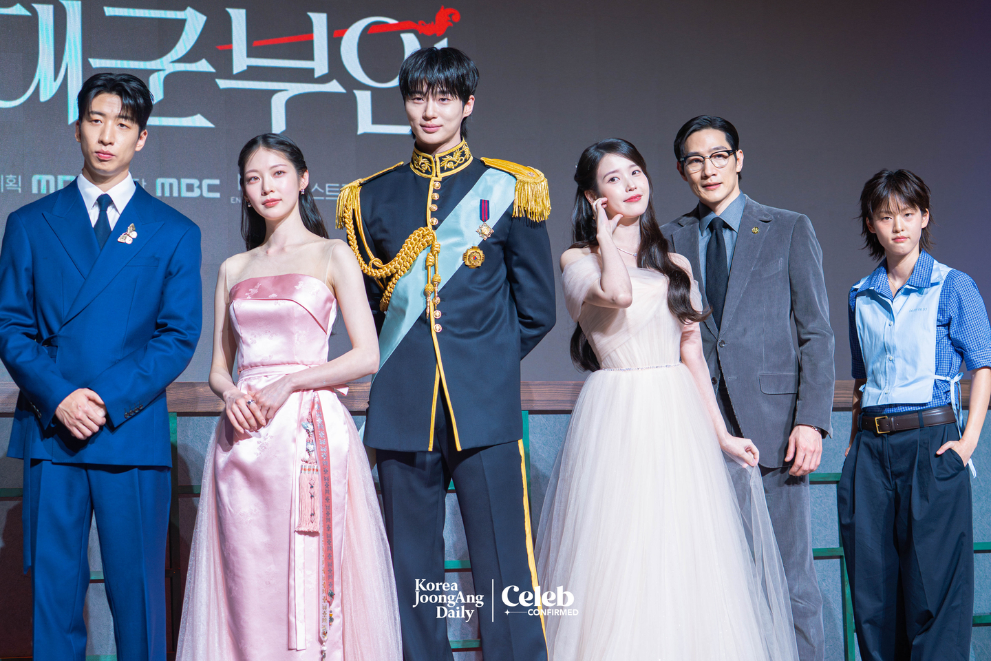 The cast of the MBC series “Perfect Crown” poses for photos during a press conference at the Josun Palace Hotel in Gangnam District, southern Seoul, on April 6. [DANIELA GONZALEZ PEREZ]