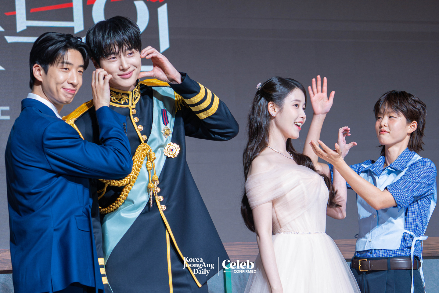 The cast of the MBC series “Perfect Crown” poses for photos during a press conference at the Josun Palace Hotel in Gangnam District, southern Seoul, on April 6. [DANIELA GONZALEZ PEREZ]