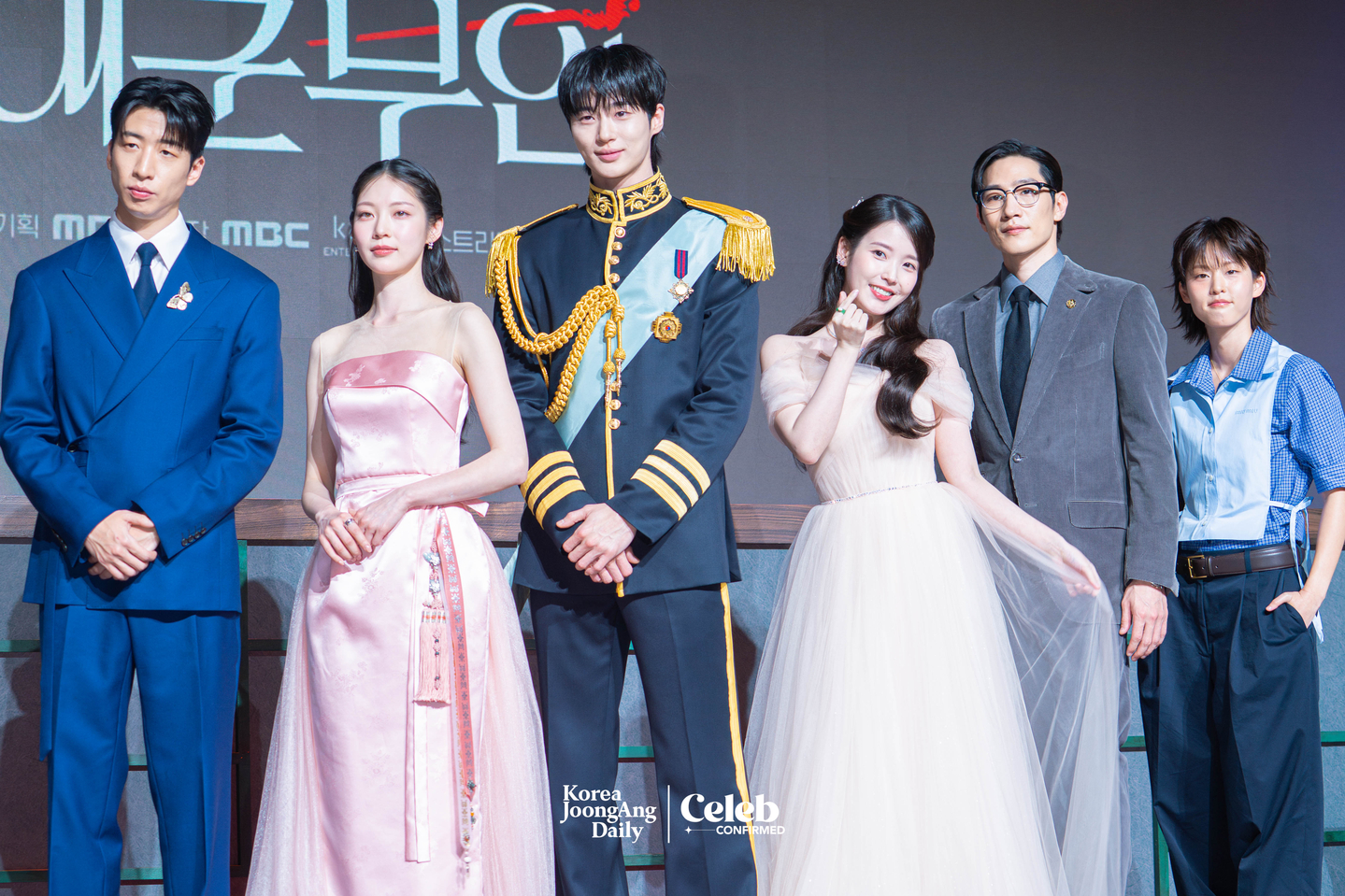 The cast of the MBC series “Perfect Crown” poses for photos during a press conference at the Josun Palace Hotel in Gangnam District, southern Seoul, on April 6. [DANIELA GONZALEZ PEREZ]