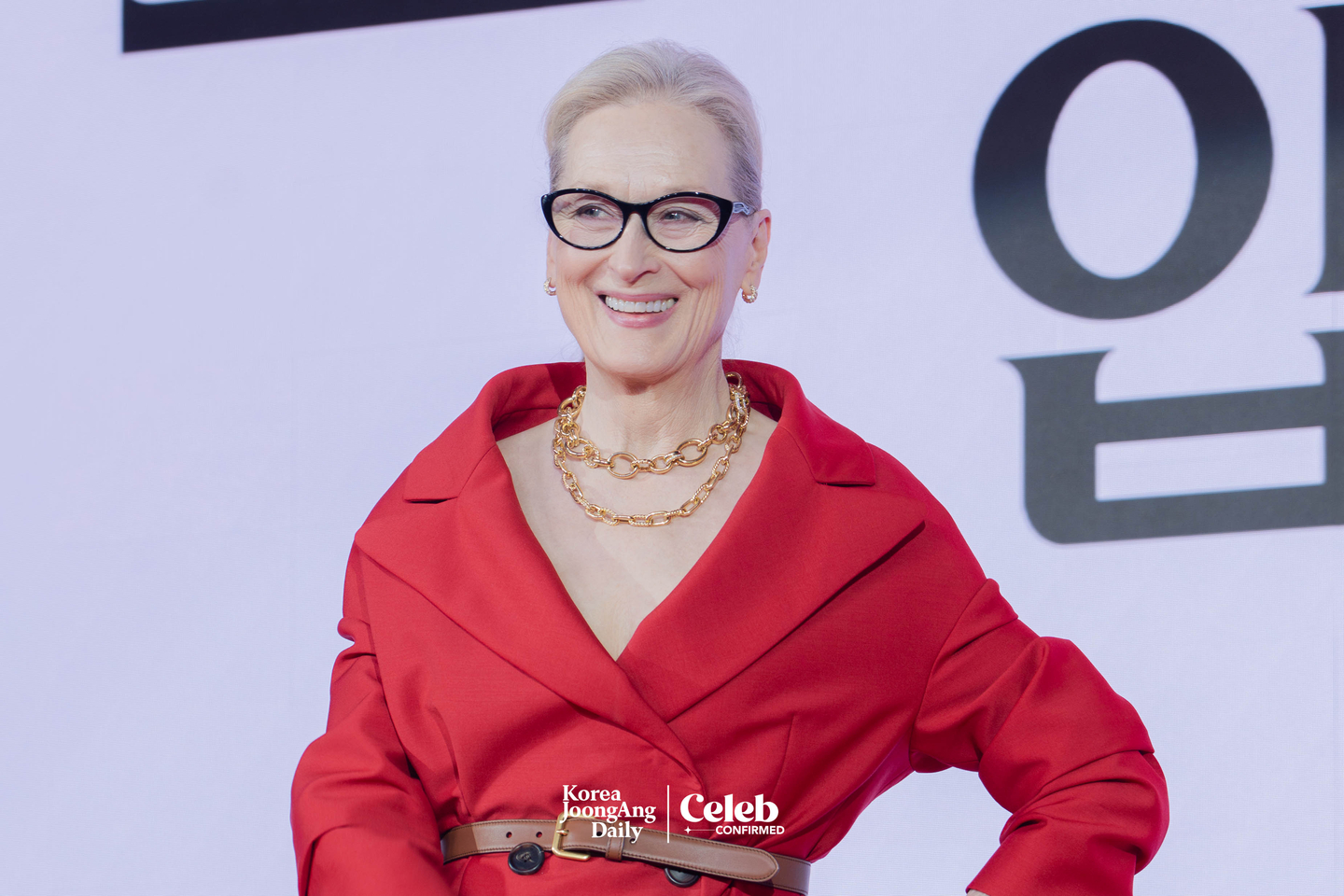 Actor Meryl Streep poses for photos during a press conference for the upcoming film “The Devil Wears Prada 2” at the Four Seasons Hotel Seoul in Jongno District, central Seoul, on April 8. [DANIELA GONZALEZ PEREZ]