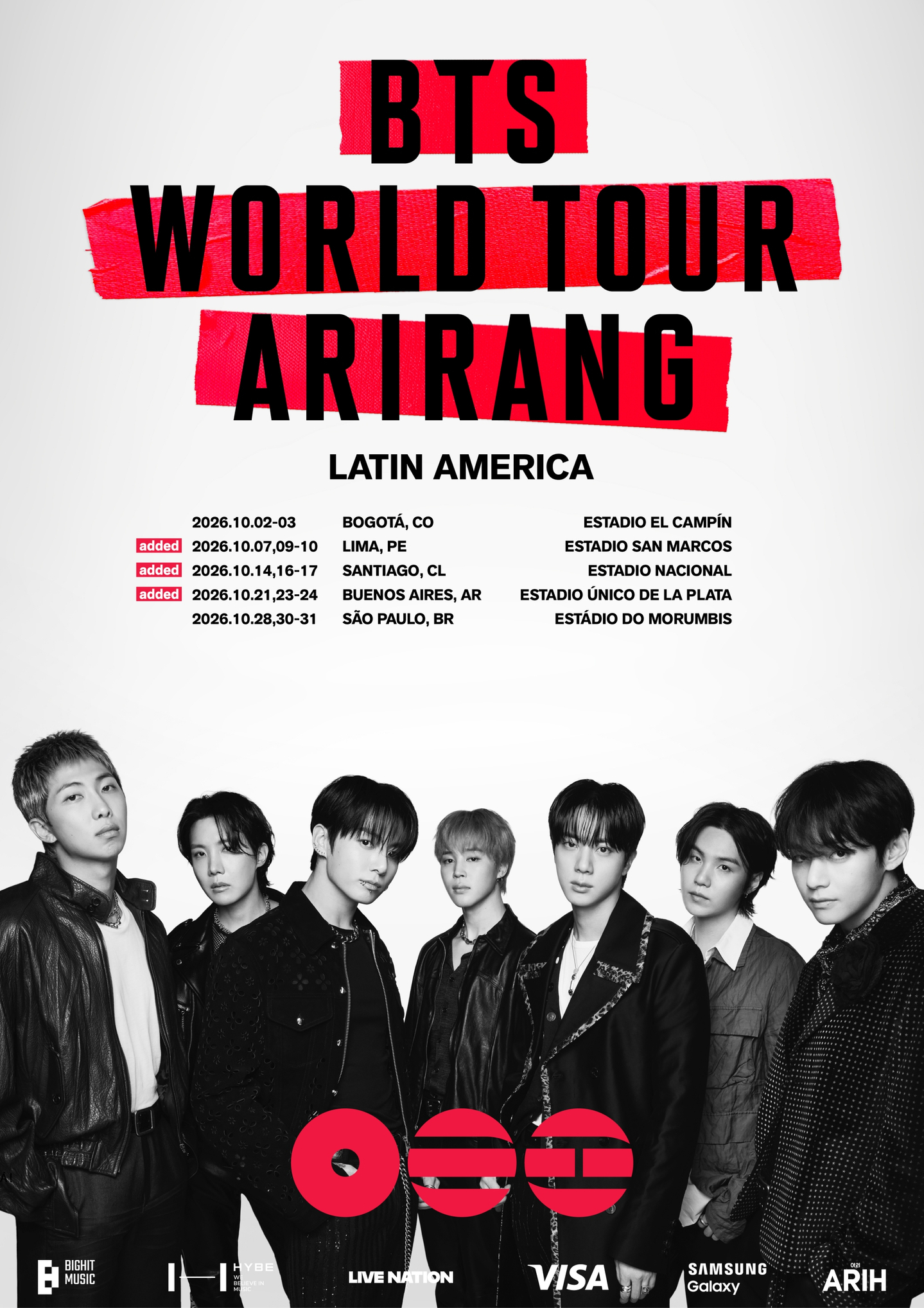 A poster displaying the dates and locations of BTS's additional concerts in South America that was provided by the band's agency [BIGHIT MUSIC]
