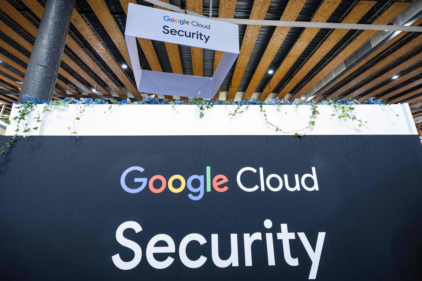 The logo of Google Cloud Security is displayed during the 18th edition of the InCyber Forum, an international cybersecurity event, at the Grand Palais in Lille, northern France, on April 1. [AFP/YONHAP]