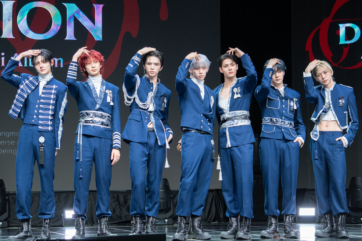 Ampers&One poses for photos during a press showcase for its fourth EP, ″Definition,″ at Nodeul Live House in central Seoul on April 8. [DANIELA GONZALEZ PEREZ] 