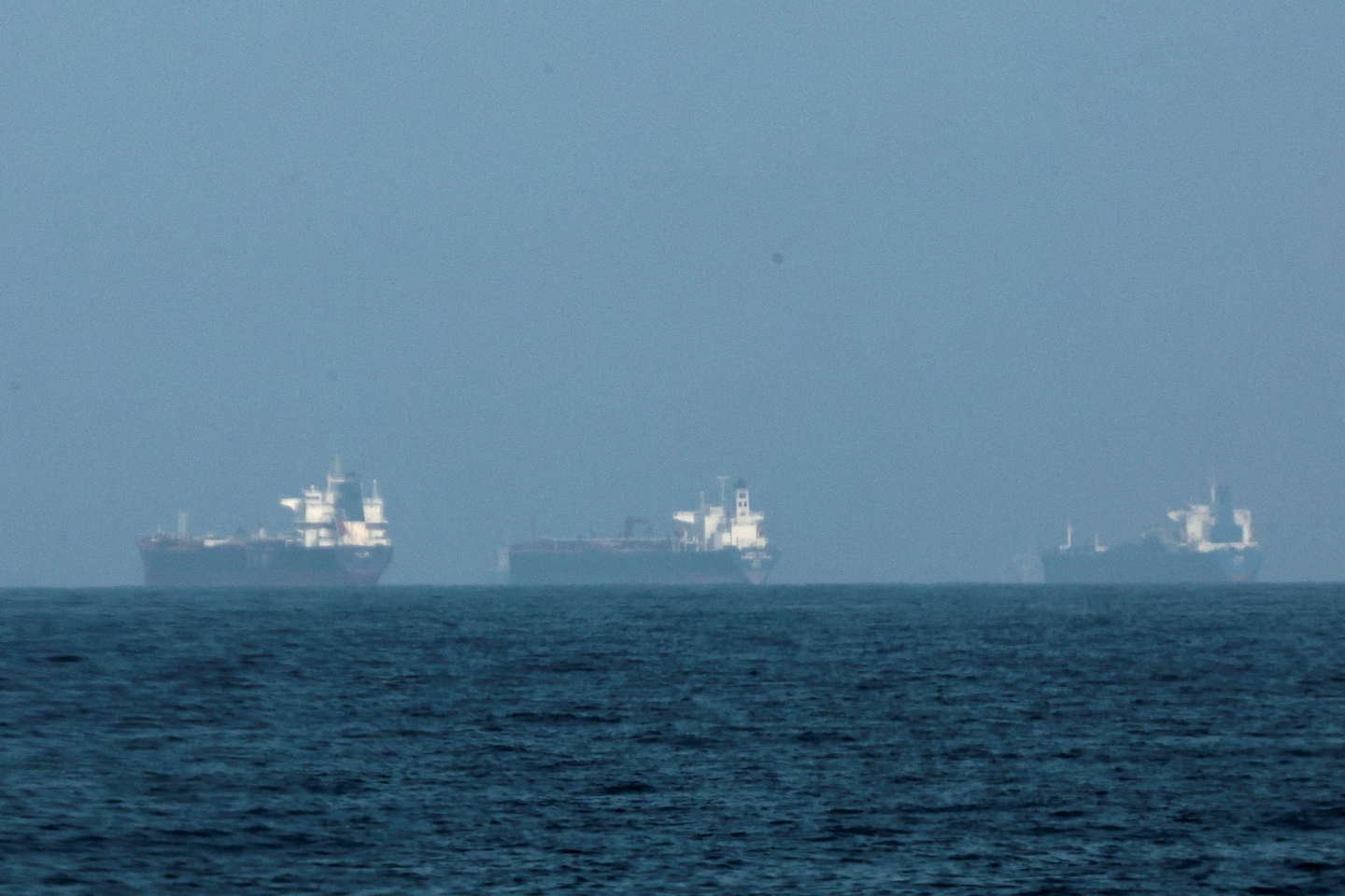 Tankers are seen off the coast of the Fujairah amid the U.S.-Israel conflict with Iran, in Fujairah, United Arab Emirates, on March 3. [REUTERS/YONHAP]
