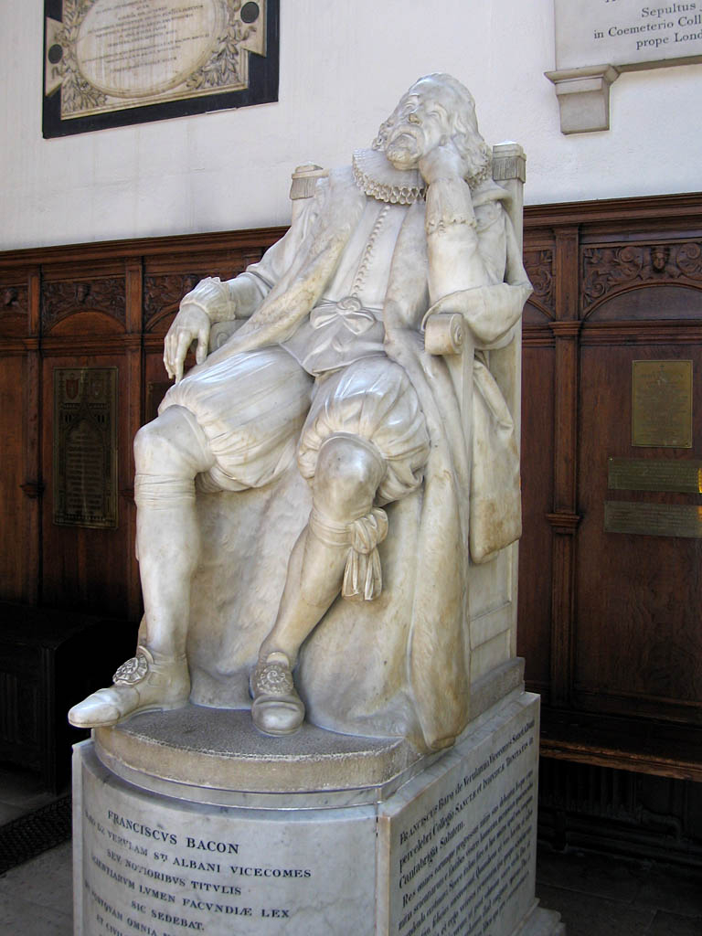 Memorial to Francis Bacon in the chapel of Trinity College, Cambridge, Britain [WIKIPEDIA]