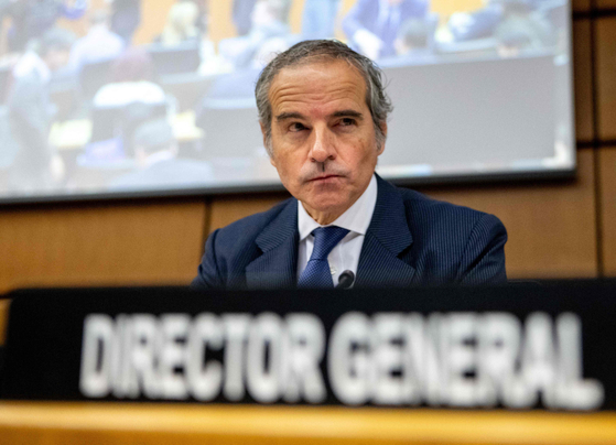 Director-general of the International Atomic Energy Agency (IAEA) Rafael Grossi attends the IAEA Board of Governors' meeting at the agency's headquarters in Vienna, Austria, on January 30. [AFP/YONHAP]