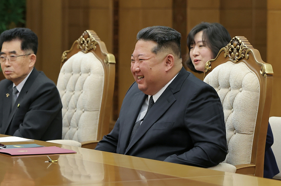 Kim Jong-un during his meeting with the Chinese Foreign Minister Wang Yi during the minister's visit to Pyongyang on April 10, in this photo released by the Korea Central News Agency. [NEWS1] 