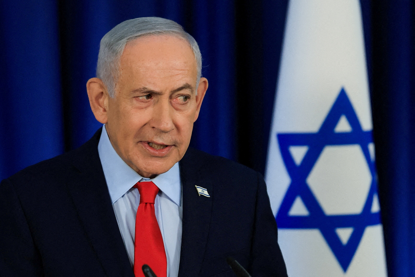 Israeli Prime Minister Benjamin Netanyahu speaks during a press conference, amid the U.S.-Israeli conflict with Iran, in Jerusalem on March 19. [REUTERS/YONHAP]