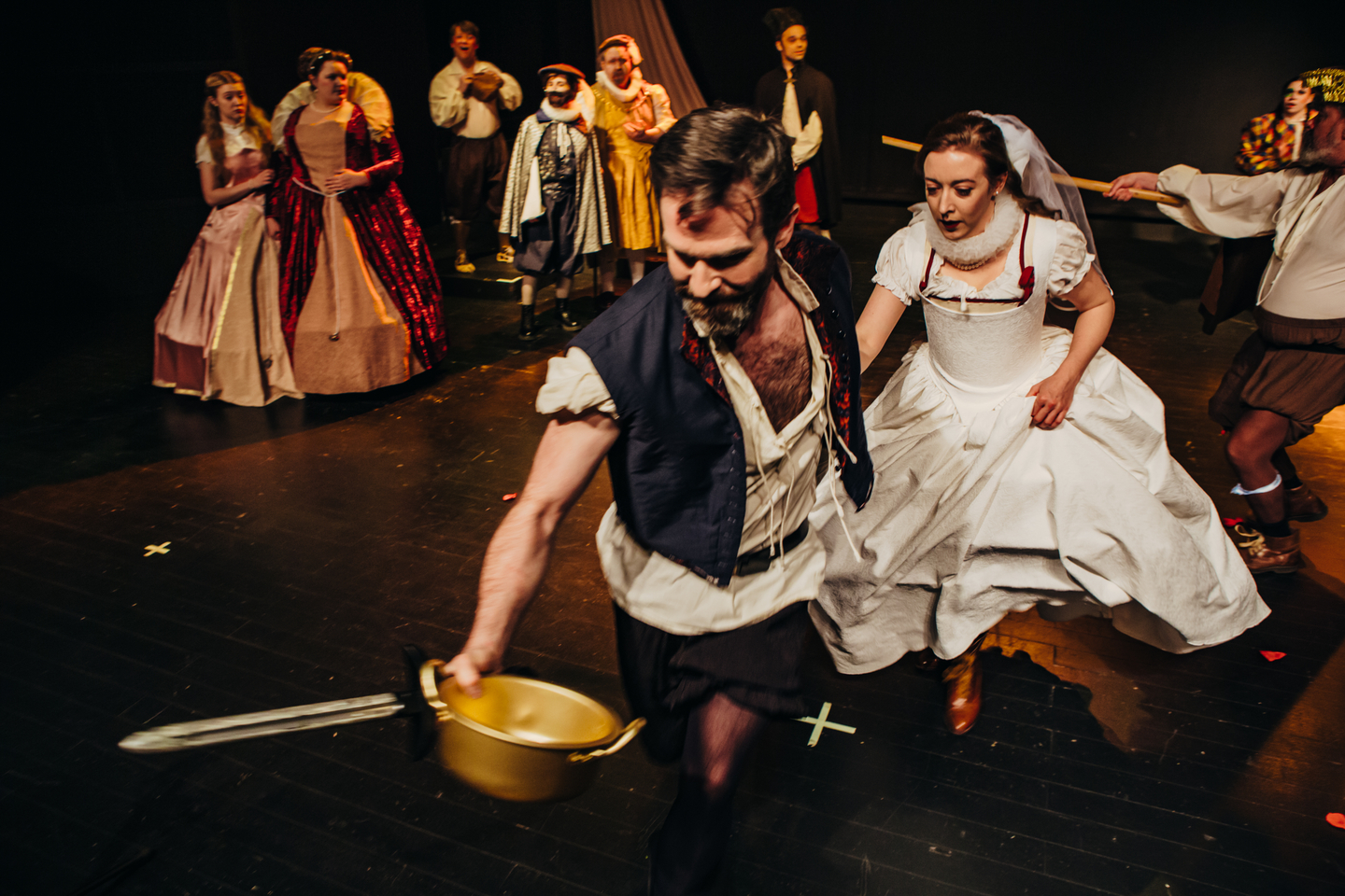 Cast members of ″The Taming of the Shrew,″ a production by the Seoul Shakespeare Company, are seen during rehearsals for the play. [BRET LINDQUIST]
